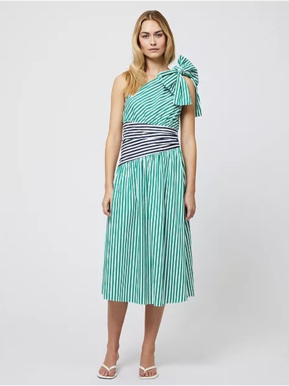 ✨French Connection Women's Alexis Cotton One-Shoulder Striped Dress Size 2